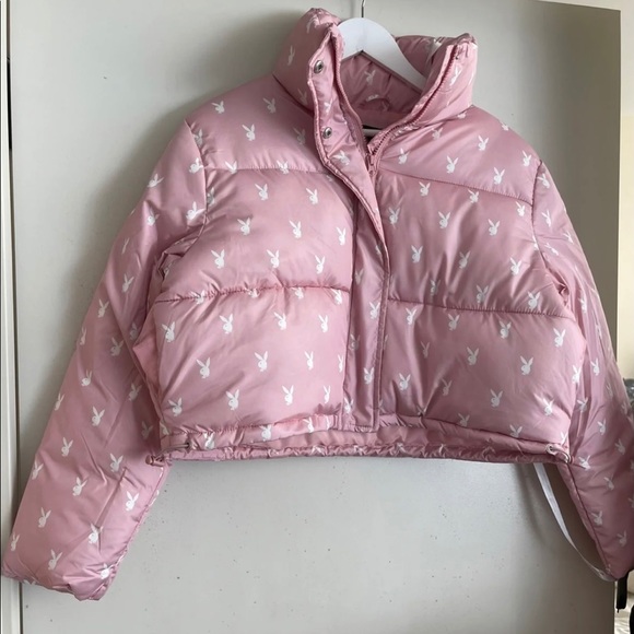 Playboy Pink All Over Print Puffer Coat 